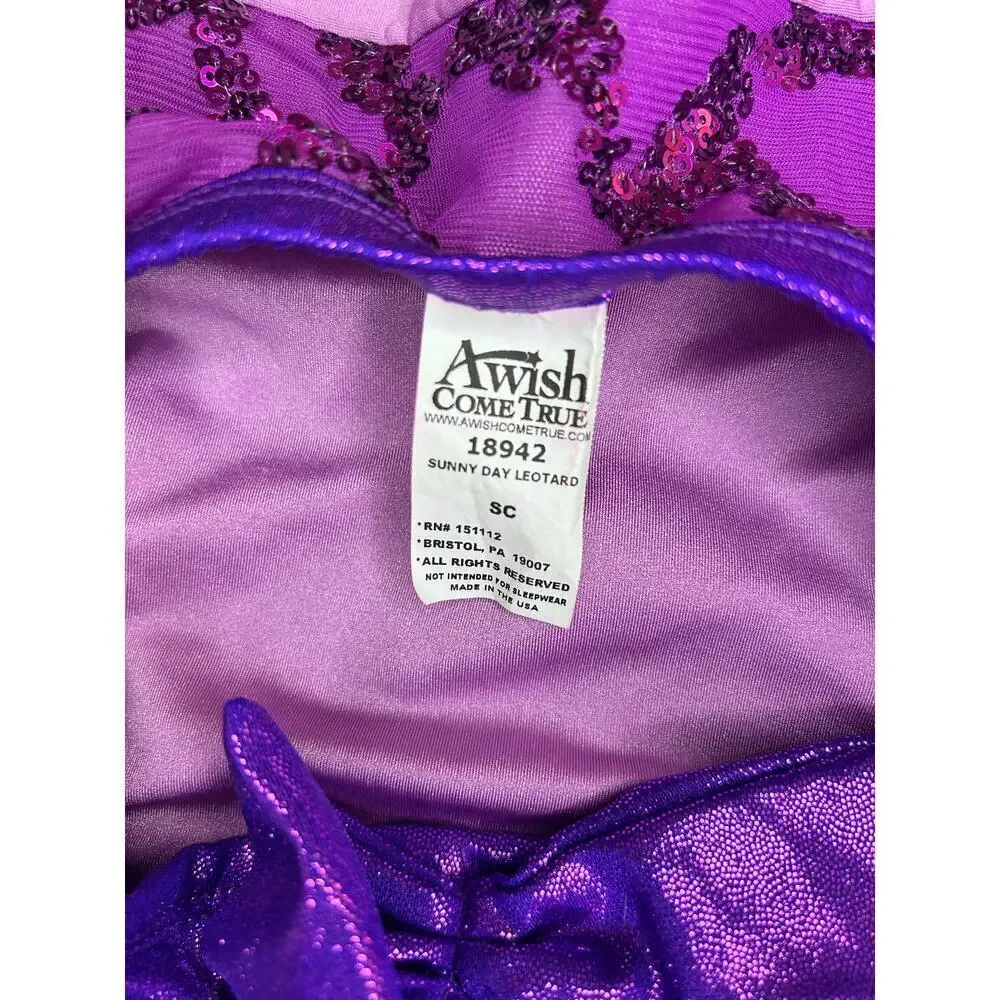 A WISH COME TRUE Girl’s Purple Sequined Dance Leotard / Size: SC 6/6X